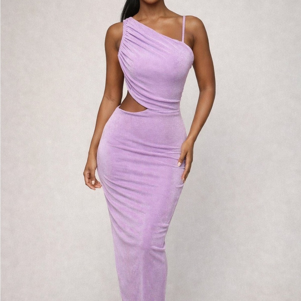 LYANER Lavender One-Shoulder Cutout Bodycon Maxi Dress | Small